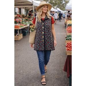 John Mark Reversible Tunic Red and Charcoal Leopard Print Vest Size Small NWT